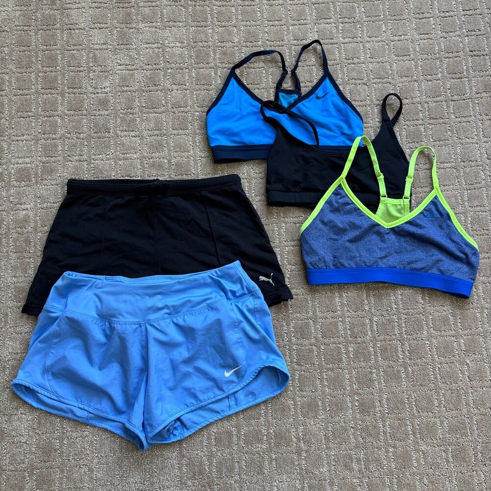 Nike Puma Chill By Will Activewear 5pc Bundle Short Sports Bras Women's S-M Blue